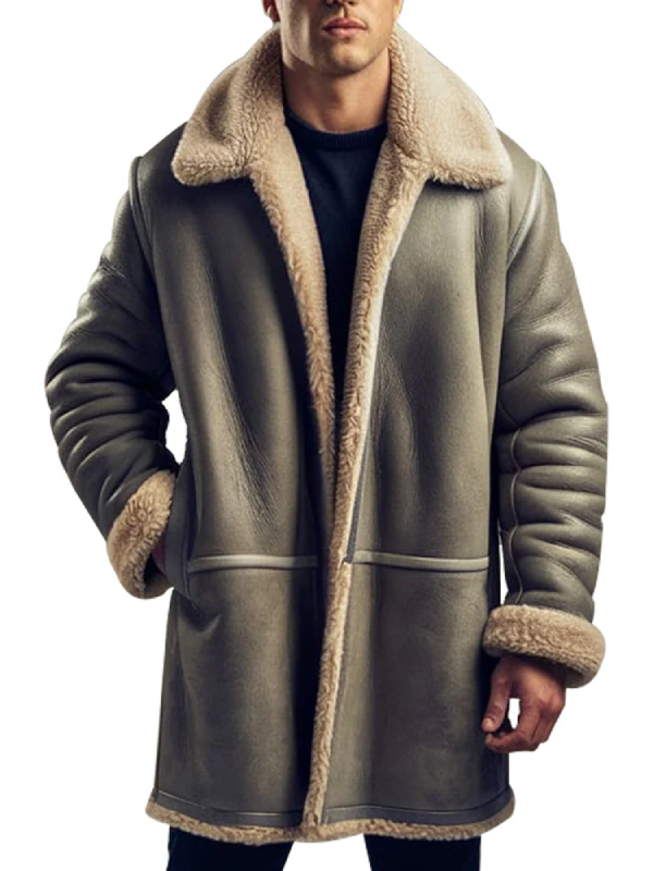 Men Shearling Lined Leather Aviator Coat