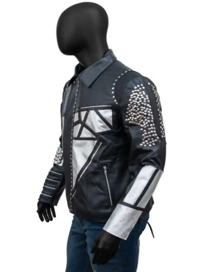 Men Studded Black Leather Jacket