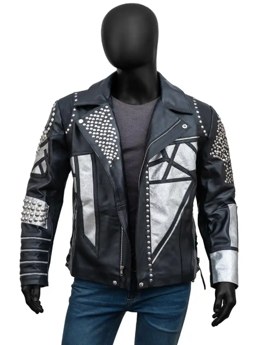Men Studded Black Motorcycle Jacket