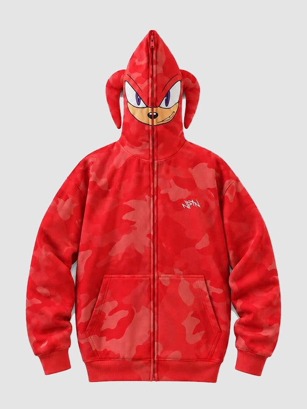 Men Women Sonic x Neptun Knuckles Camo Hoodie in Red
