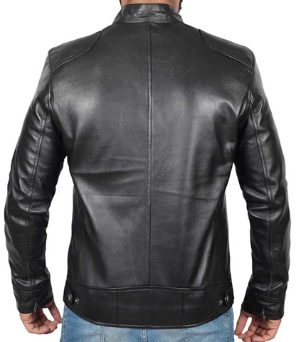 Men's Black Lambskin Leather Cafe Racer Jacket