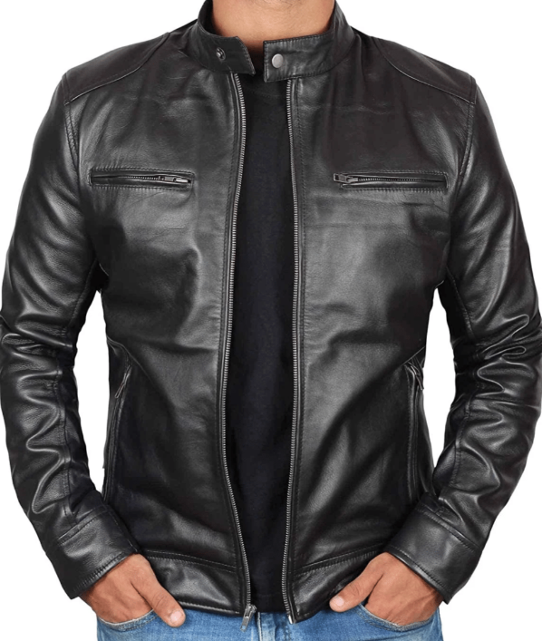 Men's Black Lambskin Leather Cafe Racer Jacket