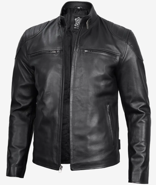 Men's Black Lambskin Leather Cafe Racer Jacket