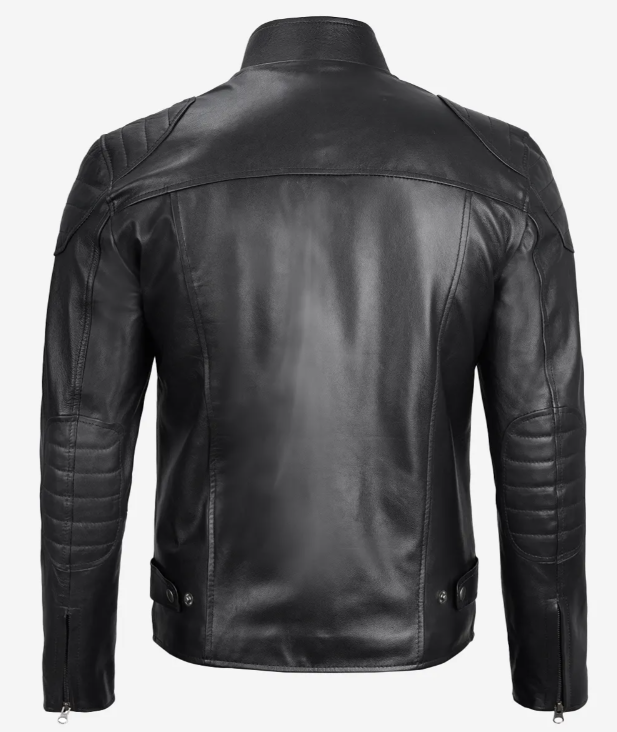 Men's Black Lambskin Leather Cafe Racer Jacket