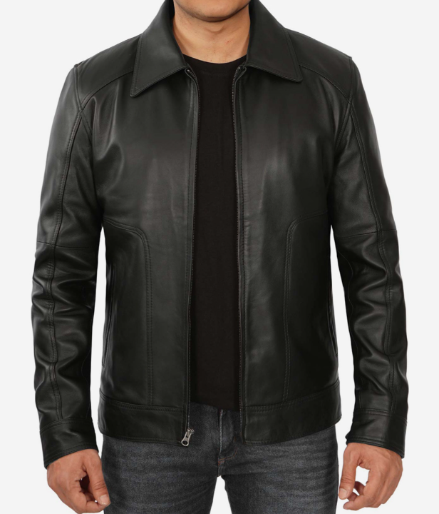 Men's Shirt Collar Classic Black Leather Jacket