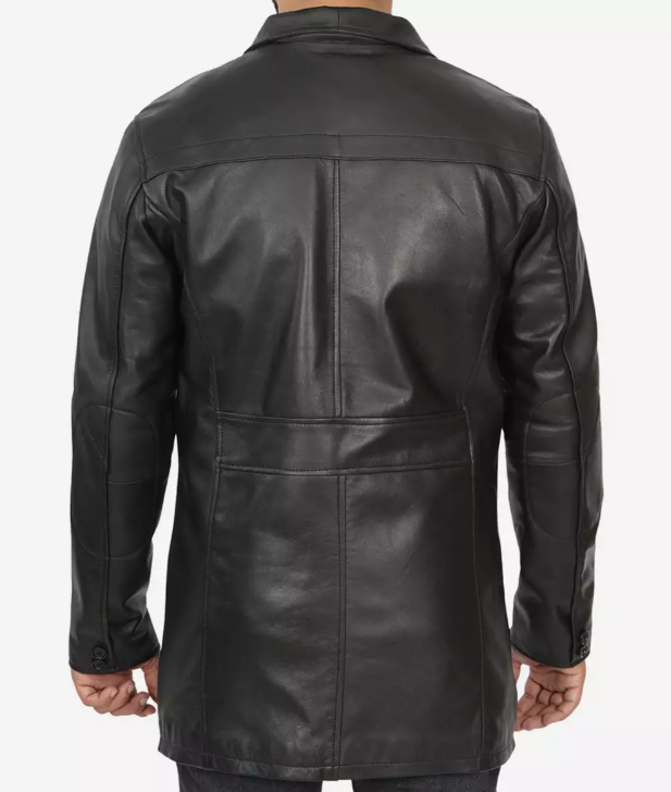 Men's Tall Black Leather Car Coat – 3/4 Length Jacket