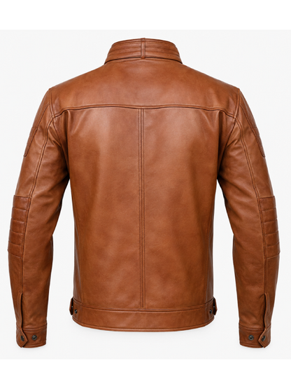Men’s Antique Cognac Distressed Leather Café Racer Jacket