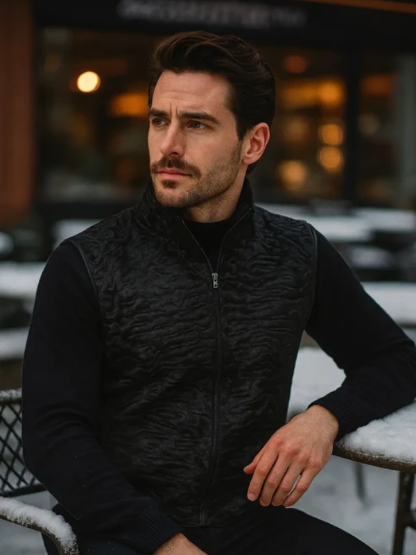 Men’s Black Astrakhan Fur Waistcoat