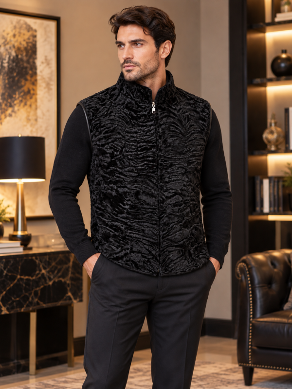Men’s Black Broadtail Persian Lamb Fur Vest