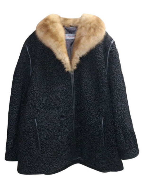 Men’s Black Fur Coat with Cream Mink Fur Collar