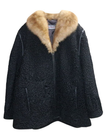 Men’s Black Fur Coat with Cream Mink Fur Collar