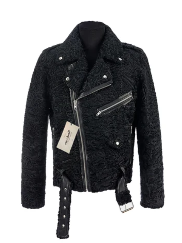 Men’s Black Fur Leather Biker Jacket