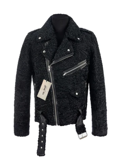 Men’s Black Fur Leather Biker Jacket