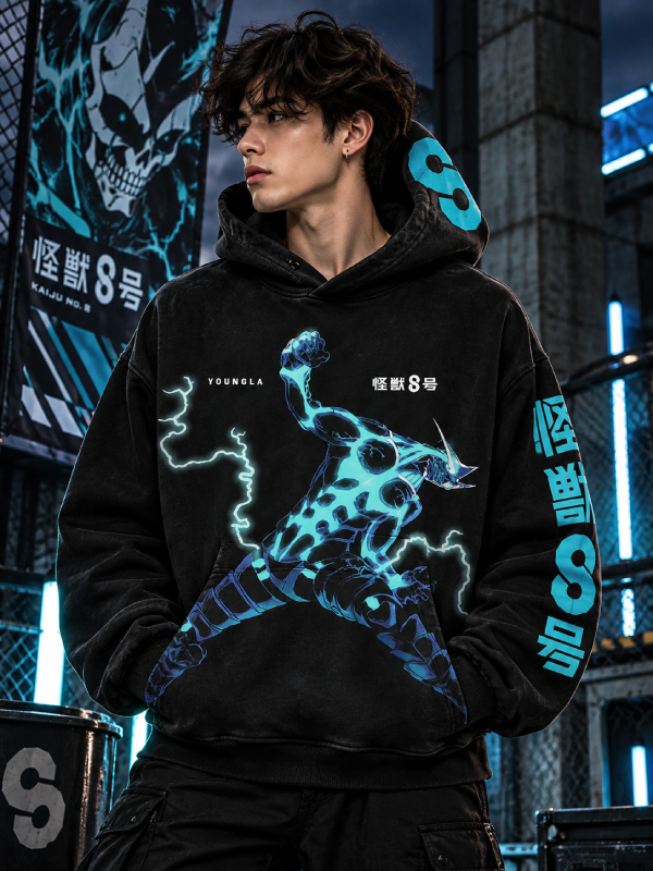 Men’s Black Graphic Hoodie with Kanji Print
