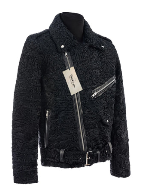 Men’s Black Leather Biker Jacket with Persian Lamb Fur