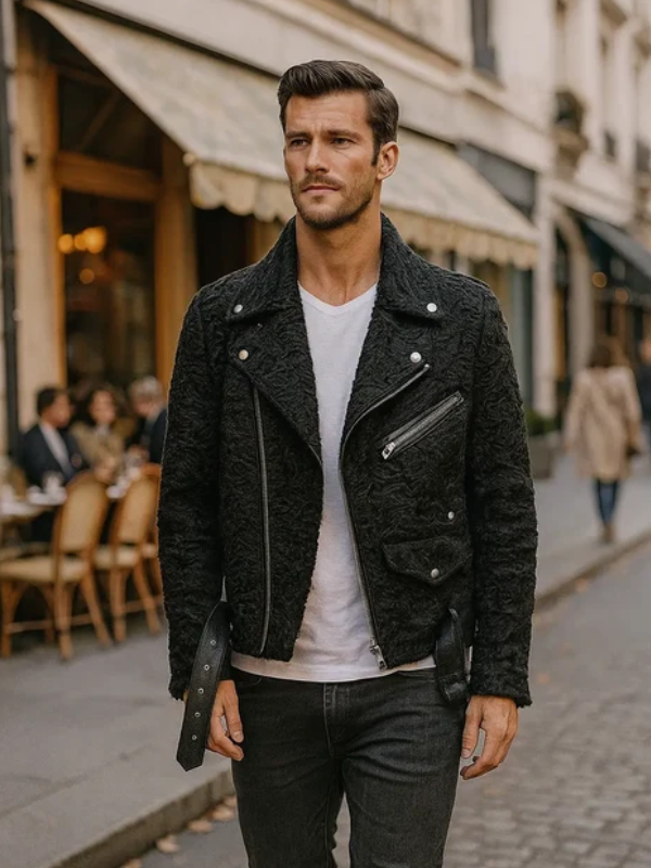 Men’s Black Persian Lamb Biker Jacket