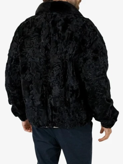 Men’s Black Persian Lamb Fur Coat with Mink Collar