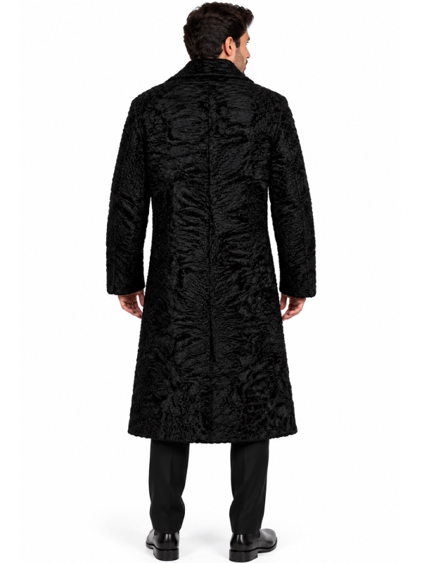 Men’s Black Persian Lamb Fur Long Coat with Premium Mink Collar