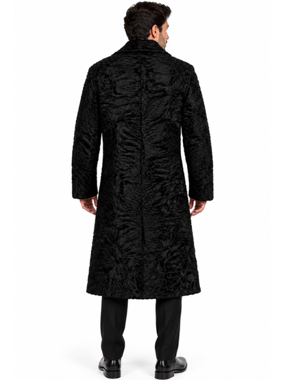 Men’s Black Persian Lamb Fur Long Coat with Premium Mink Collar