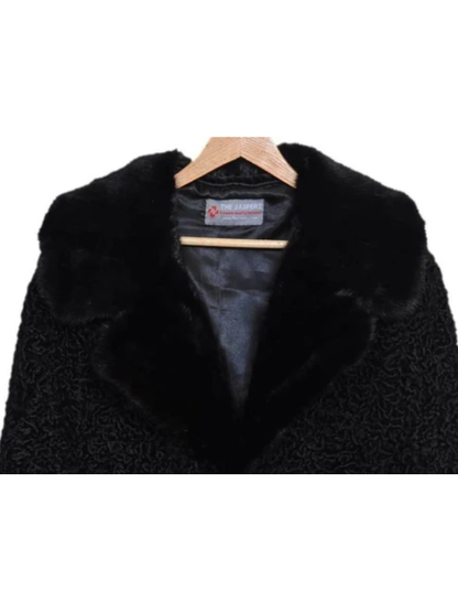 Men’s Black Persian Lamb Fur Overcoat with Real Mink Fur Collar