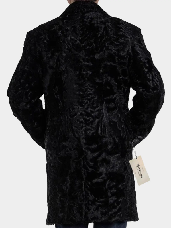 Men's Black Persian Lamb Winter Coat with Mink Fur Collar