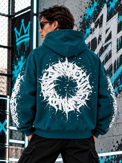 Men’s Black Streetwear Hoodie Ink Splatter Graphic Design