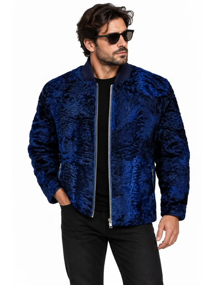 Men’s Blue Fur Jacket Persian Lamb Bomber
