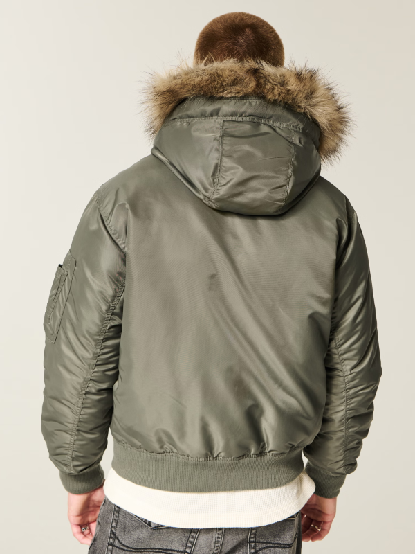 Men's Bomber Jacket with Faux Fur Trim Hollister
