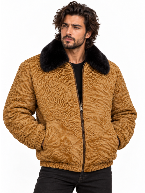 Men’s Brown Persian Lamb Fur Bomber Jacket