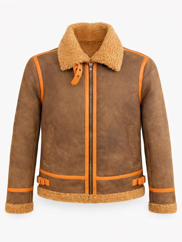 Men’s Brown Sheepskin Leather Aviator Jacket