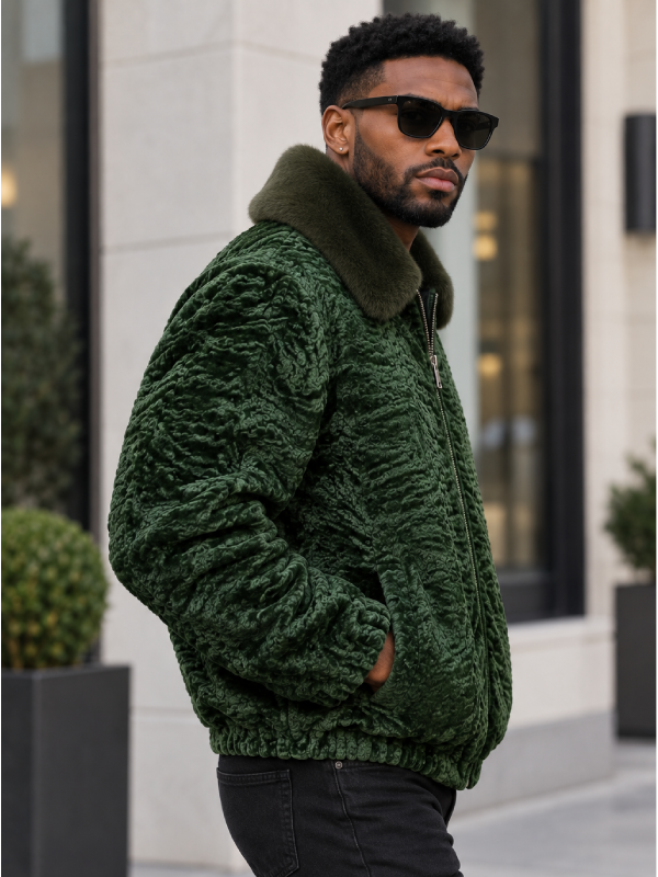 Men’s Designer Green Persian Lamb Fur Jacket