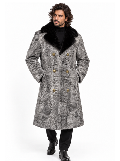Men's Gray Persian Lamb Fur Long Winter Coat