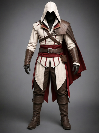 Men's Leather Hooded Trench Coat Assassin's Creed Style Cosplay Costume