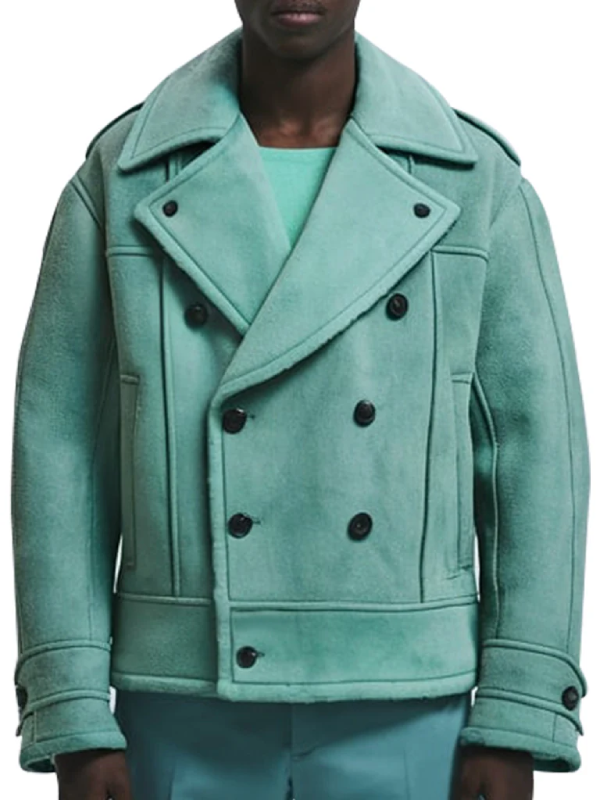 Men s Mint Green Double Breasted Wool Jacket