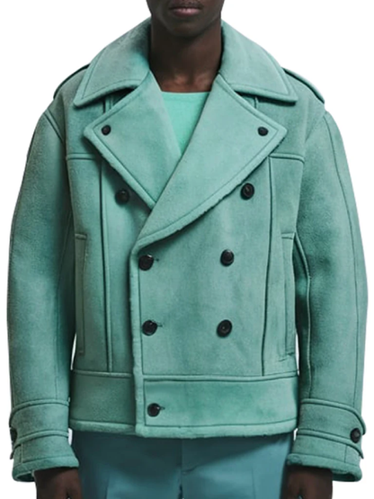 Men s Mint Green Double Breasted Wool Jacket