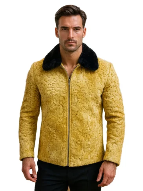 Men’s Mustard Fur Bomber Jacket