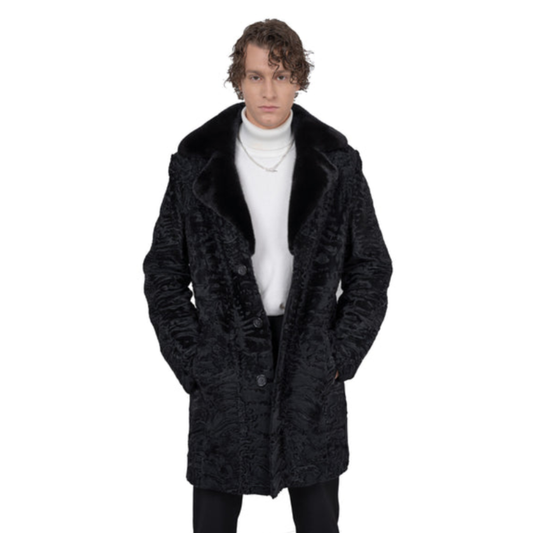Men's Persain lamb fur coat with mink fur collar