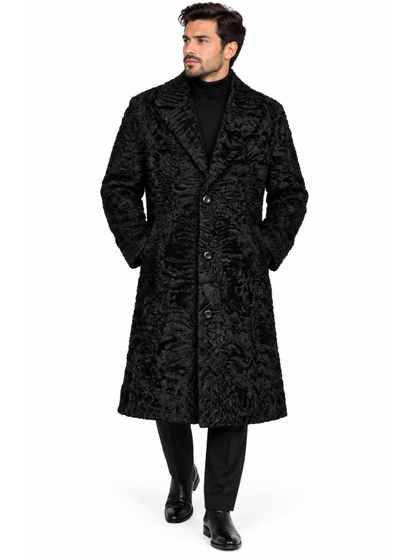 Men’s Persian Lamb Fur Coat with Luxury Mink Fur Collar