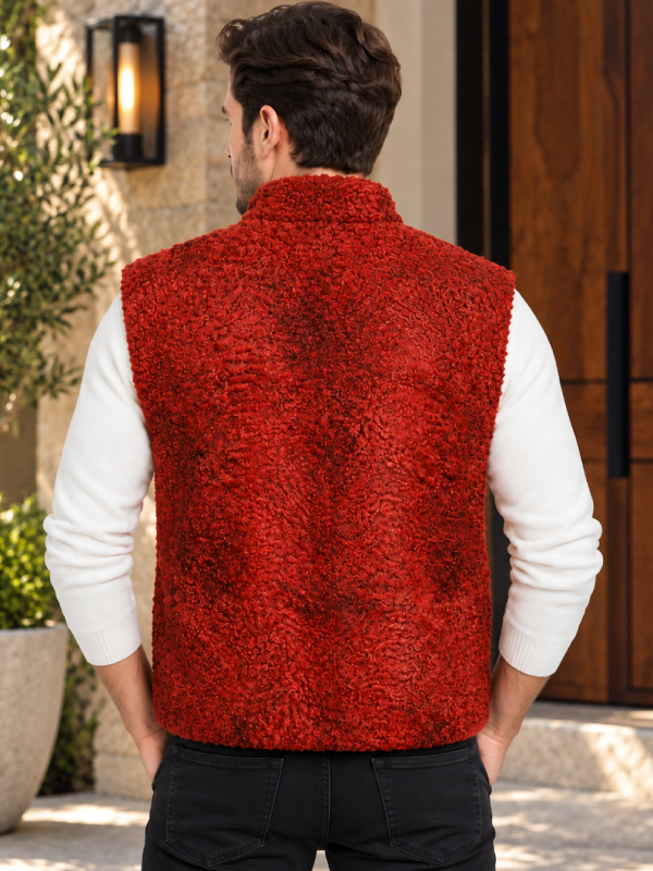 Men’s Persian Lamb Fur Vest in Red