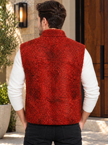 Men’s Persian Lamb Fur Vest in Red