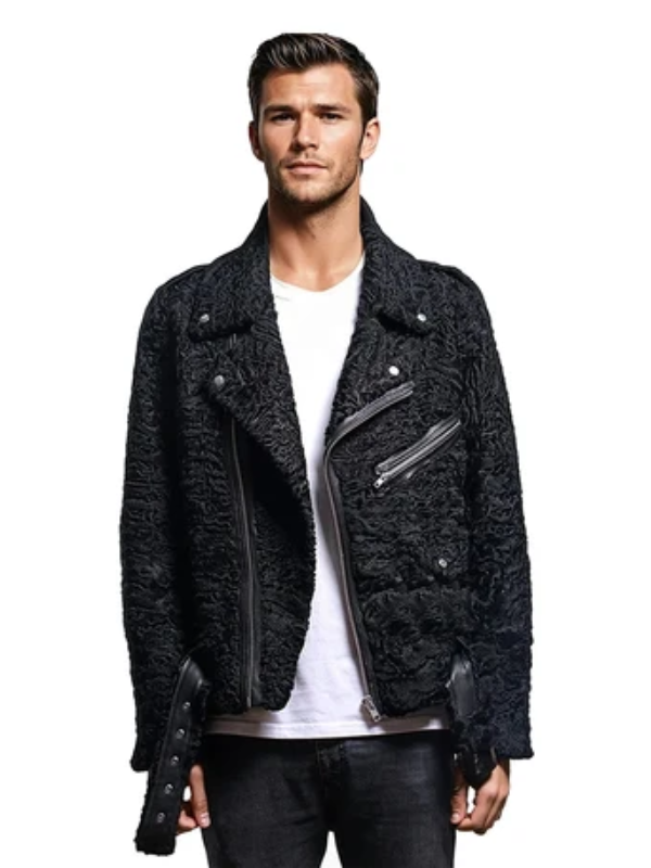 Men’s Persian Lamb Leather Biker Jacket