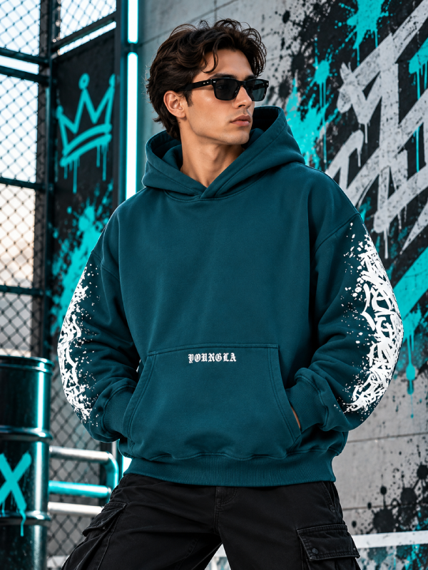 Men’s Red Hoodie with White Graffiti Sleeve Print