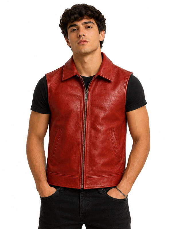 Men's Red Leather Vest Terry Bogard Inspired Gaming Character Costume