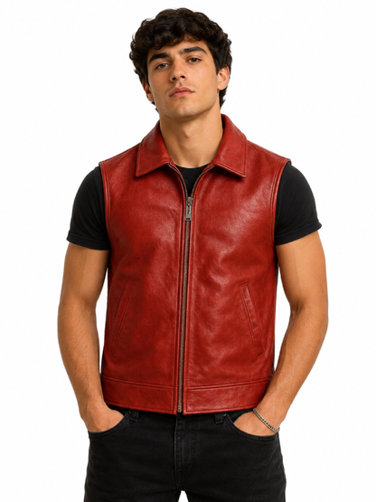 Men's Red Leather Vest Terry Bogard Inspired Gaming Character Costume