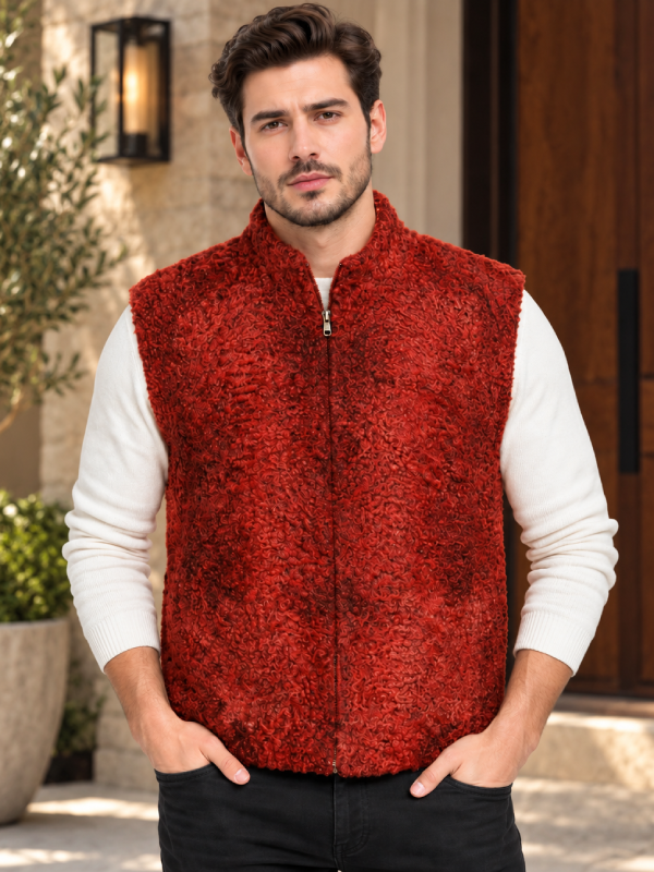 Men’s Red Persian Lamb Fur Waistcoat