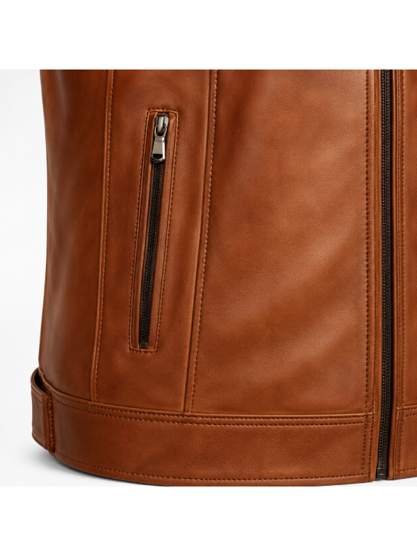 Men’s Retro Distressed Tan Leather Biker Jacket