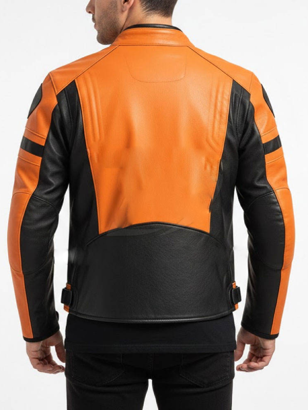 Men’s Slim Fit Orange & Black Leather Moto Riding Jacket