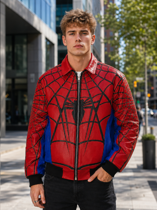Men’s Supreme Spider-Man Hooded Leather Jacket