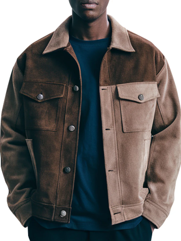 Men s Two Tone Vintage Style Brown Suede Leather Jacket