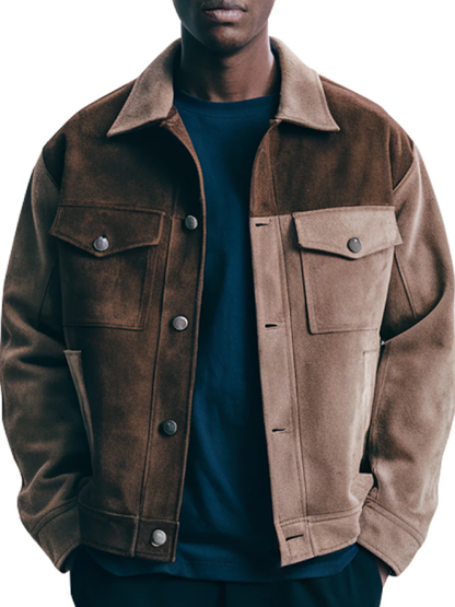 Men s Two Tone Vintage Style Brown Suede Leather Jacket